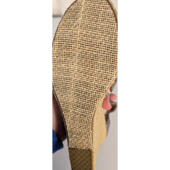 TOMS Women's Casual Wedge Sandals Blue Stripe Fabric Ankle Strap Platform Size 9 - Picture 7 of 9